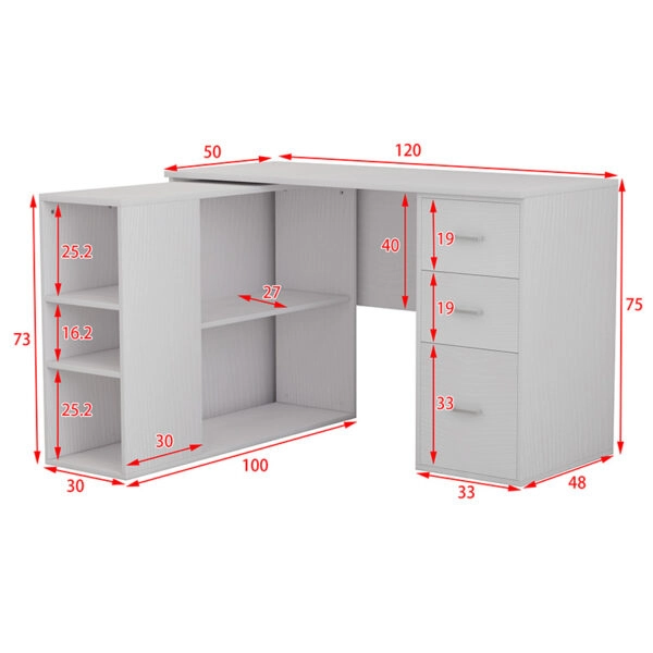 Γραφείο γωνιακό αποσπώμενο Polina  λευκό 120x100x75εκ