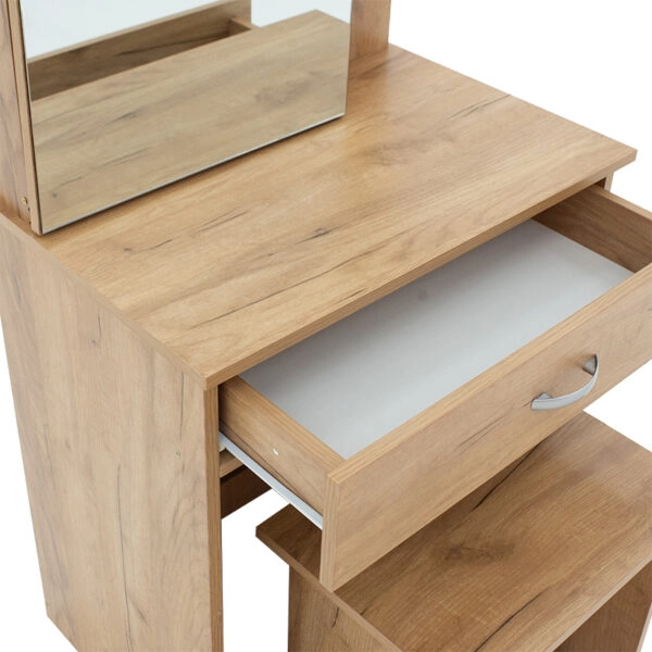 Τουαλέτα κρεβατοκάμαρας Zelia με καθρέπτη και σκαμπό χρώμα oak 60x40.5x151εκ