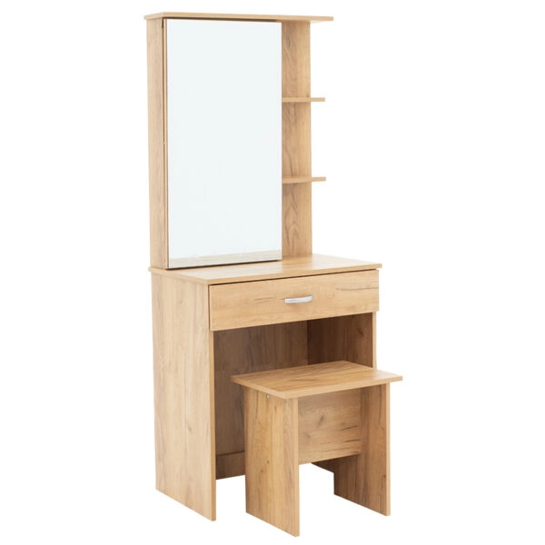 Τουαλέτα κρεβατοκάμαρας Zelia με καθρέπτη και σκαμπό χρώμα oak 60x40.5x151εκ