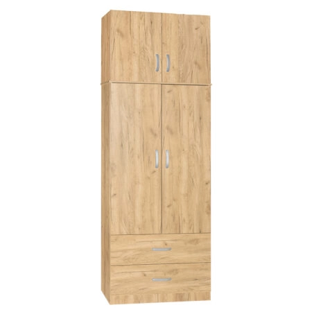 Ντουλάπα δίφυλλη και πατάρι Zelia φυσικό 79x42x240εκ.