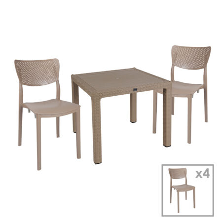 Τραπεζαρία Explore-Ignite pakoworld σετ 5τεμ PP cappuccino 90x90x73