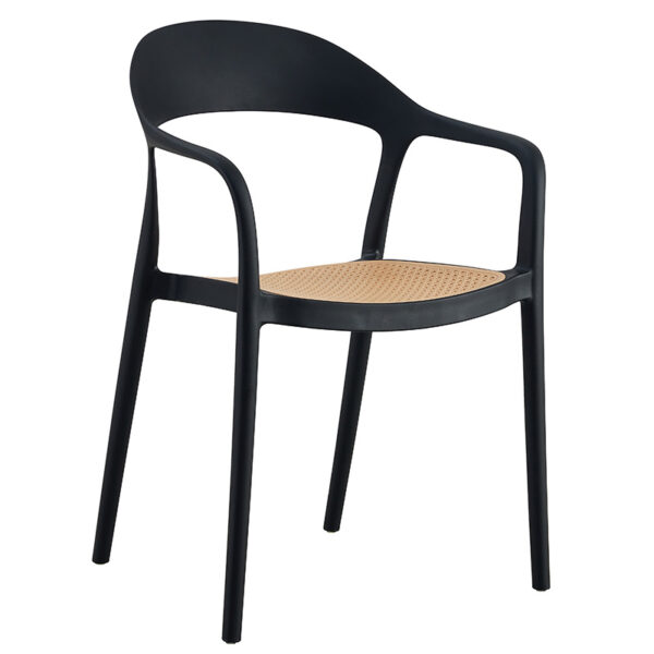 Πολυθρόνα Ember στοιβαζόμενη  με UV protection PP μπεζ-μαύρο 52.5x56.5x81εκ.