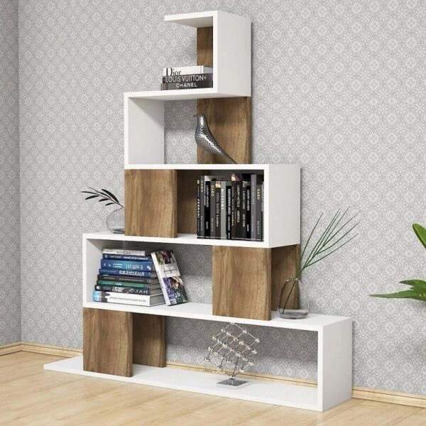 Βιβλιοθήκη PRUNELA Λευκό/Καρυδιά 120x22x131cm