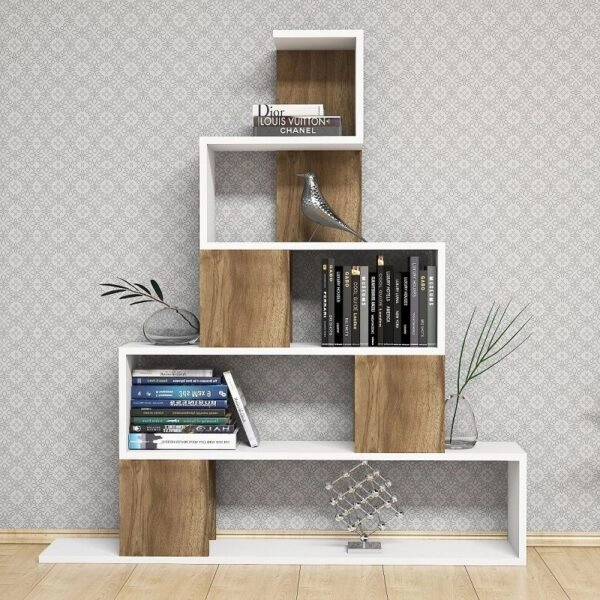 Βιβλιοθήκη PRUNELA Λευκό/Καρυδιά 120x22x131cm