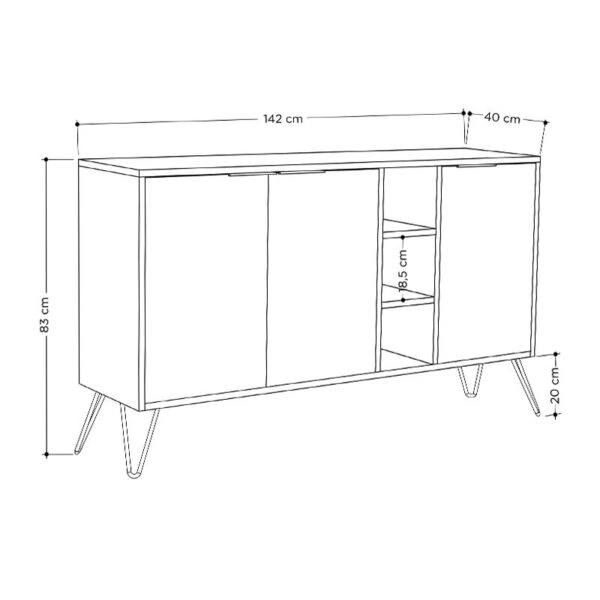 Μπουφές Clara  χρώμα light oak-ανθρακί 142x35.5x83εκ
