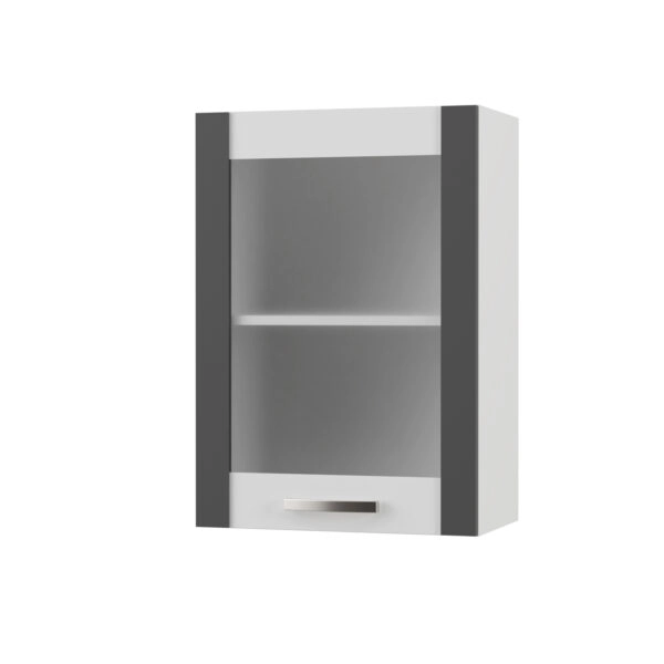 CHARLOTΤE Πάνω Ντουλάπι Με Τζάμι Αριστερό 50x30.5x71.8 με μεταλλικά χερούλια Γραφίτης