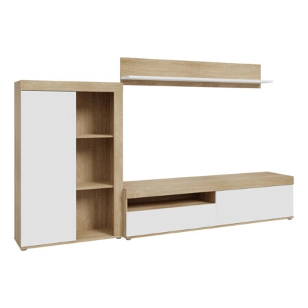 Σύνθετο σαλονιού Zorbi  λευκό-sonoma oak μελαμίνης 265x41x158.5εκ