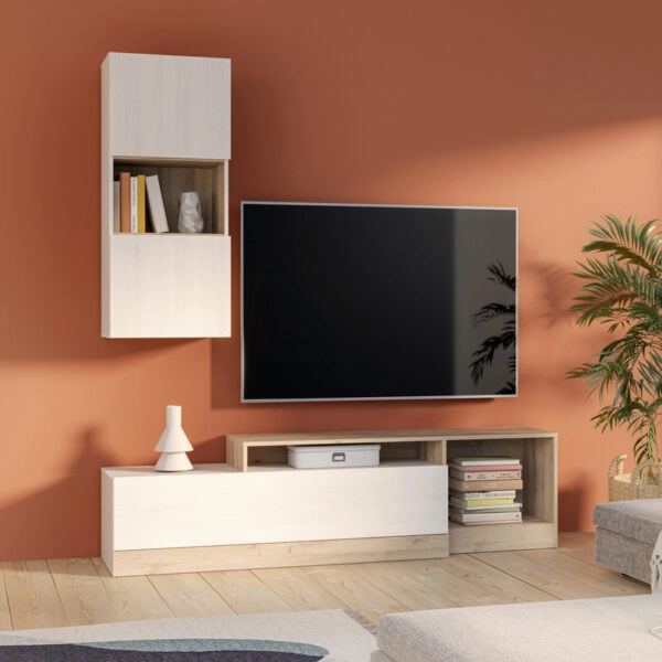Σύνθετο σαλονιού Halmi  λευκό-oak μελαμίνης 180x39x190εκ