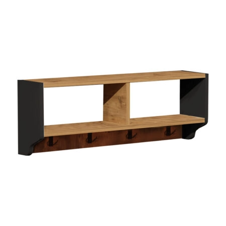 Κρεμάστρα τοίχου Gyrzi  oak-ανθρακί μελαμίνης 84x18x30εκ