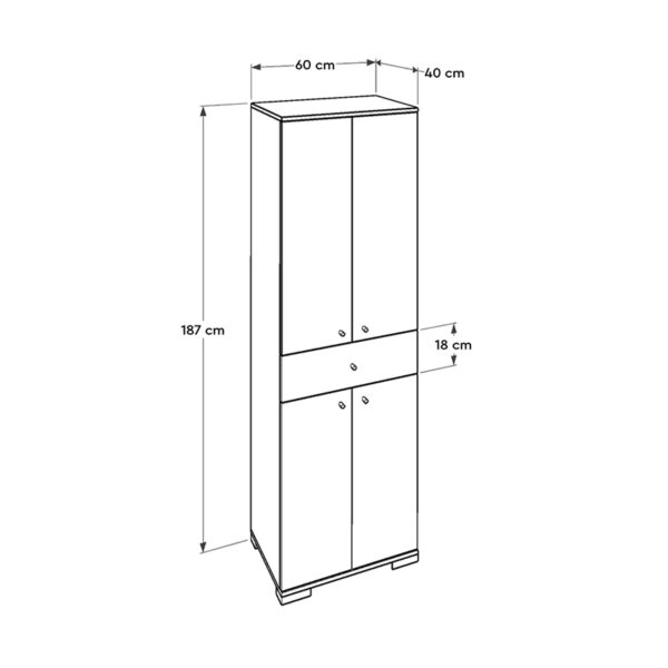 Ντουλάπα ρούχων Diamond  δίφυλλη σε χρώμα λευκό 60x38x187εκ.