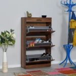 Παπουτσοθήκη μελαμίνης Flat  18 ζεύγων σε χρώμα καρυδί 75x29x128εκ.