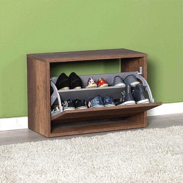 Παπουτσοθήκη μελαμίνης 6 ζεύγων Step σε χρώμα καρυδί 60x30x42εκ.