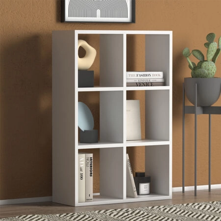 Βιβλιοθήκη Cube από μελαμίνη χρώμα λευκό 73,5x34x109εκ.