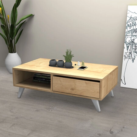 Τραπεζάκι σαλονιού Aster από μελαμίνη χρώμα sonoma 120x56x40εκ.