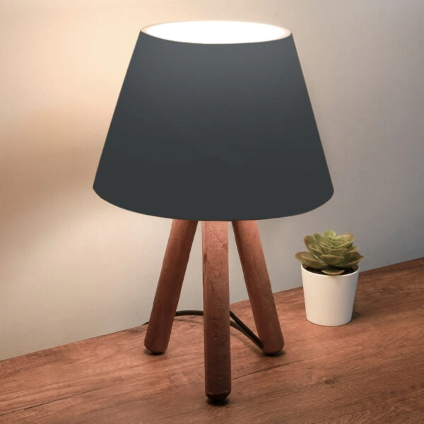 Φωτιστικό επιτραπέζιο Lander ύφασμα Pvc/ξύλο χρώμα μαύρο/καφέ 22x17x32εκ.