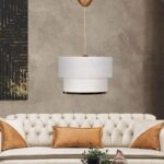 Φωτιστικό οροφής Barnhart υφασμάτινο μονόφωτο χρώμα λευκό/χρυσό 30x20x70εκ.