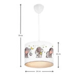 Φωτιστικό οροφής Goofy  υφασμάτινο μονόφωτο με χαριτωμένα ελεφαντάκια 24x22x70εκ.
