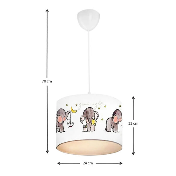 Φωτιστικό οροφής Goofy  υφασμάτινο μονόφωτο με χαριτωμένα ελεφαντάκια 24x22x70εκ.