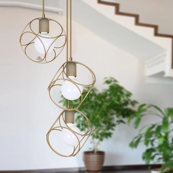 Φωτιστικό οροφής Lusita E27 μεταλλικό τρίφωτο χρώμα χρυσό 35x35x90εκ.