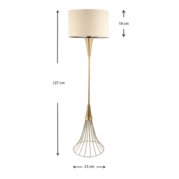 Φωτιστικό δαπέδου Olde E27 μεταλλικό - υφασμάτινο χρώμα χρυσό - μπεζ 33x33x127εκ.