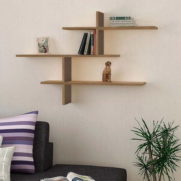 Ραφιέρα τοίχου Leo χρώμα ανοιχτό καφέ 123x22x80εκ.