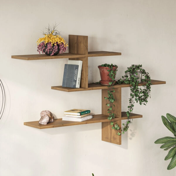 Ραφιέρα τοίχου Leo χρώμα ανοιχτό καφέ 123x22x80εκ.