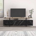 Έπιπλο τηλεόρασης Hanley  από μελαμίνη χρώμα μαύρο εφέ μαρμάρου 160x35,6x48εκ.