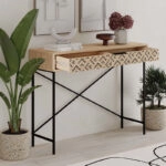 Κονσόλα Heaton  μεταλλική - μελαμίνης χρώμα sapphire oak 110x35,6x90εκ.