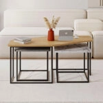 Τραπεζάκι σαλονιού σετ 3 τμχ. Nesty από μελαμίνη χρώμα saphhire oak - γκρι ρετρό - λευκό εφέ μαρμάρου 110x60x48εκ.