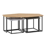 Τραπεζάκι σαλονιού σετ 3 τμχ. Nesty από μελαμίνη χρώμα saphhire oak - γκρι ρετρό - λευκό εφέ μαρμάρου 110x60x48εκ.