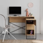 Γραφείο εργασίας πολυμορφικό Badau από μελαμίνη χρώμα φυσικό οξιάς 110x37,2x77εκ.