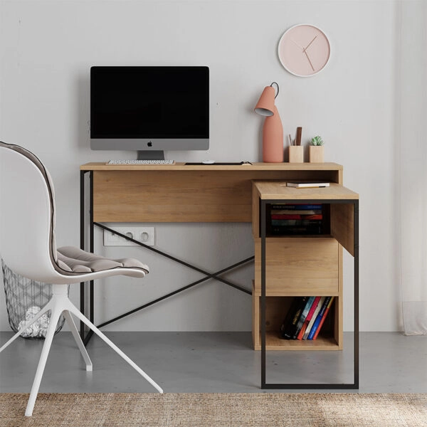 Γραφείο εργασίας πολυμορφικό Badau από μελαμίνη χρώμα φυσικό οξιάς 110x37,2x77εκ.