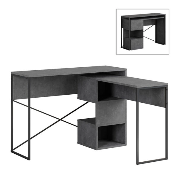 Γραφείο εργασίας πολυμορφικό Badau χρώμα γκρι ρετρό 110x37,2x77εκ.