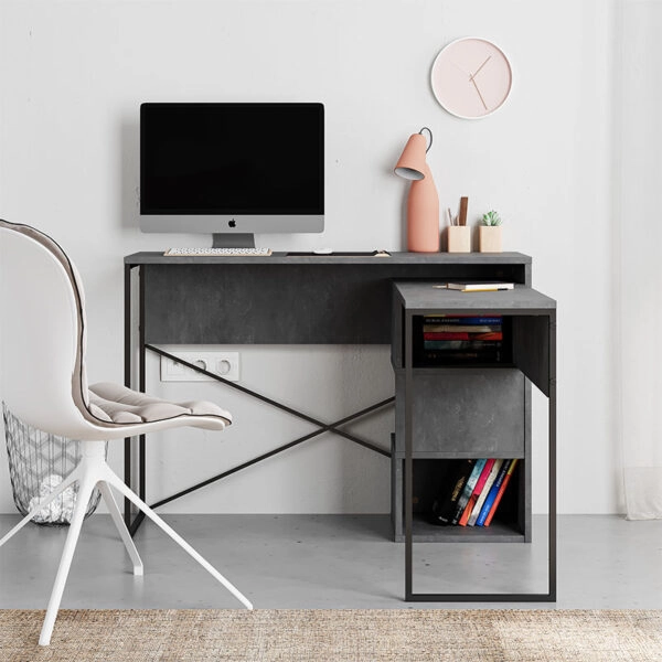 Γραφείο εργασίας πολυμορφικό Badau χρώμα γκρι ρετρό 110x37,2x77εκ.