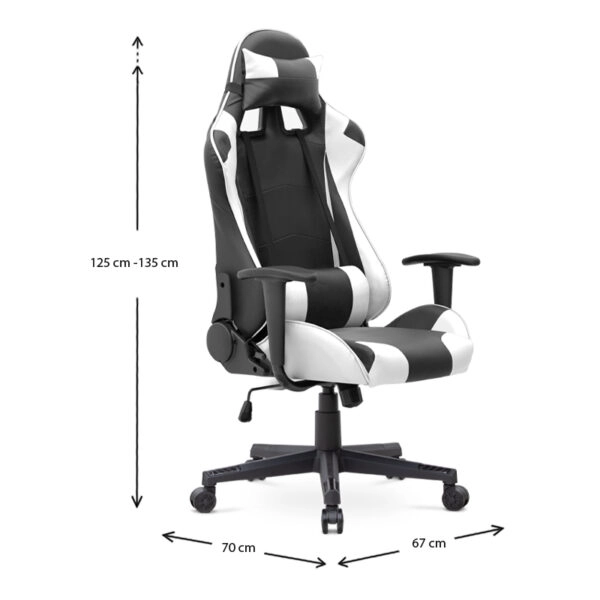 Καρέκλα γραφείου Gaming Alonso από τεχνόδερμα χρώμα λευκό - μαύρο 67x70x125/135 εκ.