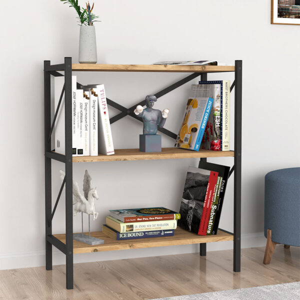 Βιβλιοθήκη Jocasta μεταλλική - μελαμίνης χρώμα pine oak 66x34x85εκ.