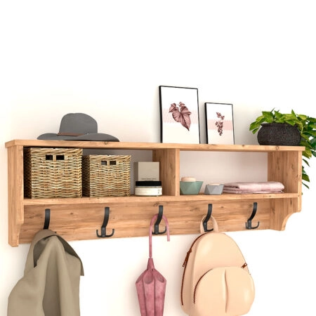 Κρεμάστρα τοίχου Ottila από μελαμίνη χρώμα pine oak 120x22x37εκ.
