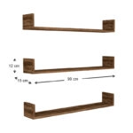 Ραφιέρα τοίχου Tyrion  3 τεμαχίων από μελαμίνη χρώμα καπνιστή καρυδιά 90x15x12εκ.