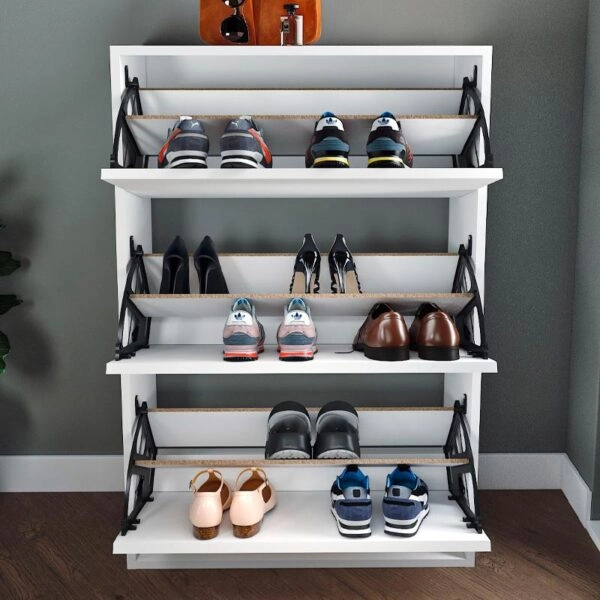 Παπουτσοθήκη μελαμίνης Nave 18 ζευγών χρώμα λευκό 73,6x24x110εκ.