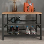 Παπουτσοθήκη Dalia 6 ζευγών μεταλλική - μελαμίνης χρώμα μαύρο - pine oak 65x30x45εκ.