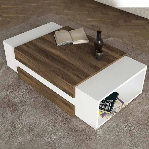 Τραπεζάκι σαλονιού Nora από μελαμίνη χρώμα λευκό - καρυδί 110x60,6x31εκ.