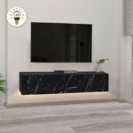 Έπιπλο τηλεόρασης επιτοίχιο Aristo από μελαμίνη με LED χρώμα μαύρο - εφέ μαρμάρου 135x31,6x25εκ.