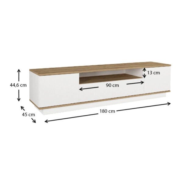 Έπιπλο τηλεόρασης Fedya από μελαμίνη χρώμα λευκό - sapphire oak 180x45x44,6εκ.