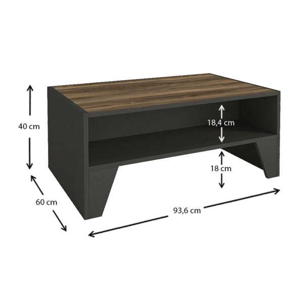 Τραπεζάκι σαλονιού Chester από μελαμίνη χρώμα ανθρακί - καρυδί 93,6x60x40εκ.