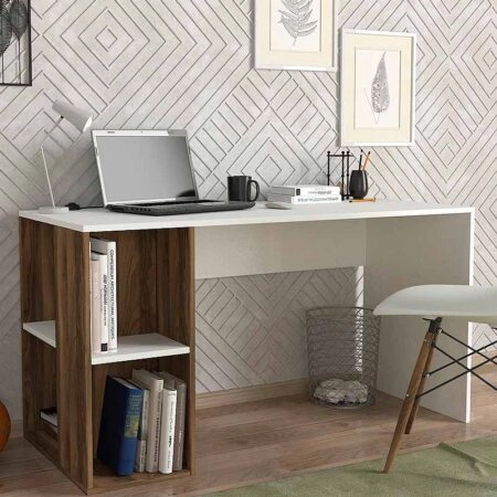 Γραφείο εργασίας Coral Megapap χρώμα λευκό - καρυδί 140x60x75εκ.