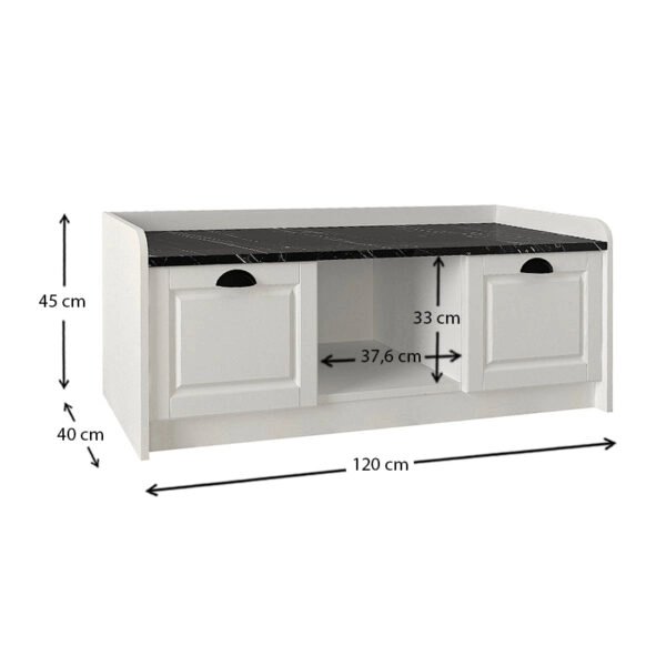 Παπουτσοθήκη μελαμίνης Rayne χρώμα λευκό - μαύρο εφέ μαρμάρου 120x40x45εκ.