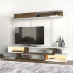 Σύνθεση τηλεόρασης Manet από μελαμίνη με LED χρώμα λευκό - καρυδί 180x29,5x39εκ.