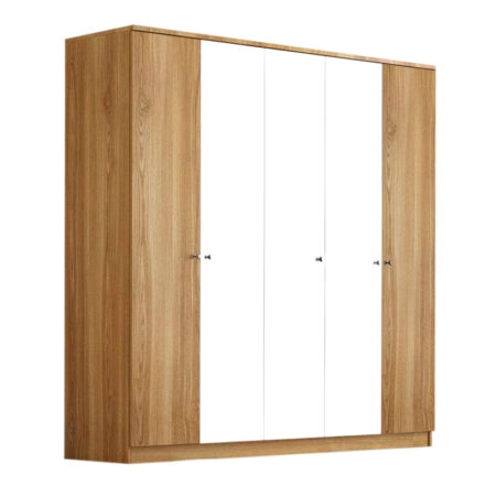 Ντουλάπα ρούχων Stefan  πεντάφυλλη χρώμα sapphire oak - λευκό 175x50x182εκ.