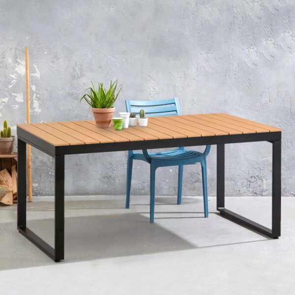 Τραπέζι κήπου Poseidon μέταλλο - ξύλο χρώμα μαύρο - καρυδί 180x92x75εκ.