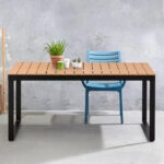 Τραπέζι κήπου Poseidon μέταλλο - ξύλο χρώμα μαύρο - καρυδί 180x92x75εκ.